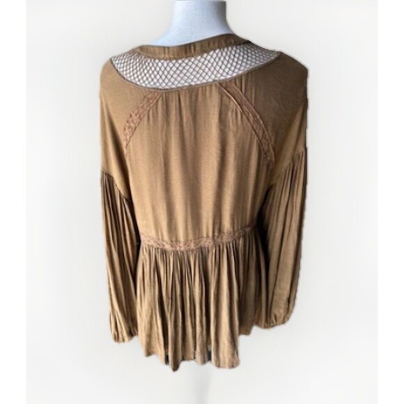 Free People Bell Sleeve Blouse Flowy Peasant Burgundy Brown boho top Size Small - Picture 8 of 14